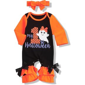 TUEMOS Halloween Outfits Baby Girl My First Halloween Bodysuit with Headband Baby Girl Halloween Clothes Set