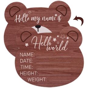 SAVITA Wooden Baby Announcement Plaque, 5.9 Inch Bear Shape New Baby Sign Welcome Sign Hello World Newborn Sign for Hospital Nursery Photo Prop in Saudi Arabia