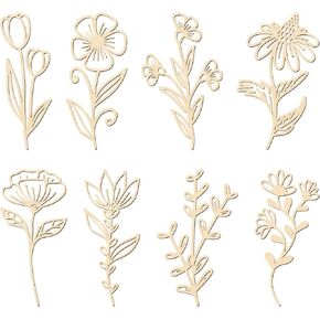 PerKoop 8 Pcs Wooden Wildflowers Wall Decor Colorable Wooden Flowers Cutout Signs Boho Wood Flowers Wall Decals Hanging Sculpture for Kids Nursery Wall Art Bedroom Living Room Decor
