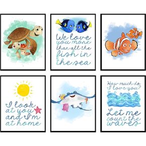 Silly Goose Gifts Nemo Fish Ocean Themed Character - Kids Bathroom Art - Toddler Girl Bathroom Decor with Funny Bathroom Reminders & Quotes - Made in USA - No Frames Included - Set of Five, 8x10 in in Saudi Arabia