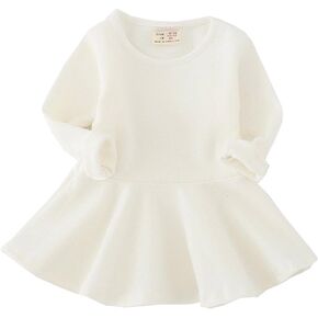 Csbks Toddler Baby Girls Long Sleeve Cotton Dress Solid Ruffle Tops