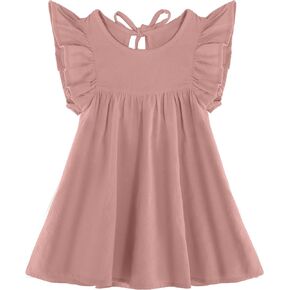 Toddler Girls Dress Kids Cotton Linen Ruffle Halter Sleeveless Dresses 1-5 Years in Kuwait