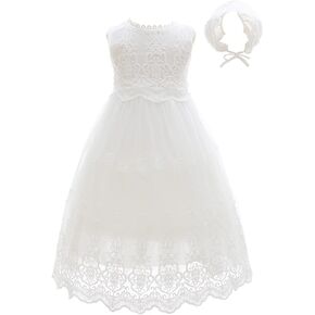 Meiqiduo Baby Girls Lace Party Dresses Infant Princess Wedding Gowns Birthday Formal Dress for Toddler