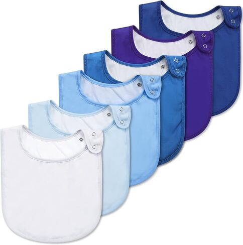 Janmercy 6 Pcs Special Needs Baby Drool Bibs Adjustable Cotton Bibs Feeding Bandana Bibs for Baby Boy Cotton Snap Button Bib Set for Boys Girls Newborn Unisex Plain Colors (Blue Series) in Saudi Arabia