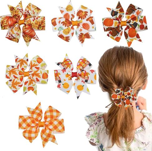 6 Pieces Fall Thanksgiving Hair Bow Clips Autumn Maple Leaf Turkey Hair Clips Alligator Bow Hair Accessories Fall Theme Party Cute Bowknot Hairpins Boutique Barrette for Baby Girl Toddler Hair Styling in Kuwait