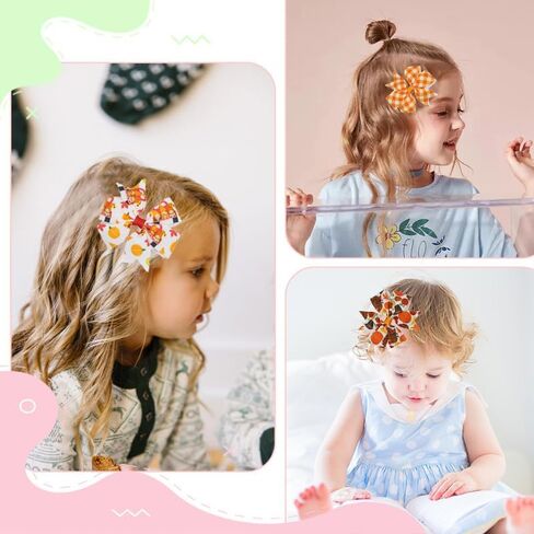 6 Pieces Fall Thanksgiving Hair Bow Clips Autumn Maple Leaf Turkey Hair Clips Alligator Bow Hair Accessories Fall Theme Party Cute Bowknot Hairpins Boutique Barrette for Baby Girl Toddler Hair Styling in Kuwait