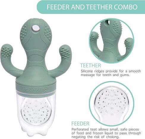 Little Twig Baby Fruit Feeder Pacifier & Teether Set – Silicone Baby Food Feeder with Freezer Tray, BPA Free Teething Toy for Infants, Breast Milk Pops, Fruit & Puree Feeder, Baby Led Weaning Kit in Saudi Arabia