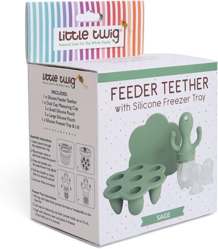Little Twig Baby Fruit Feeder Pacifier & Teether Set – Silicone Baby Food Feeder with Freezer Tray, BPA Free Teething Toy for Infants, Breast Milk Pops, Fruit & Puree Feeder, Baby Led Weaning Kit in Saudi Arabia