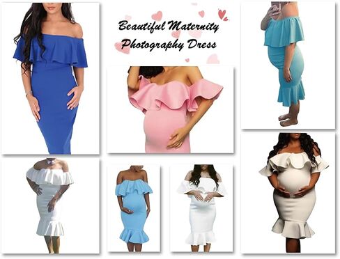 Off The Shoulder Maternity Dress Summer, Elegant Baby Shower Dress Bodycon Mermaid Midi with Ruffle Short Sleeves for Women in Saudi Arabia