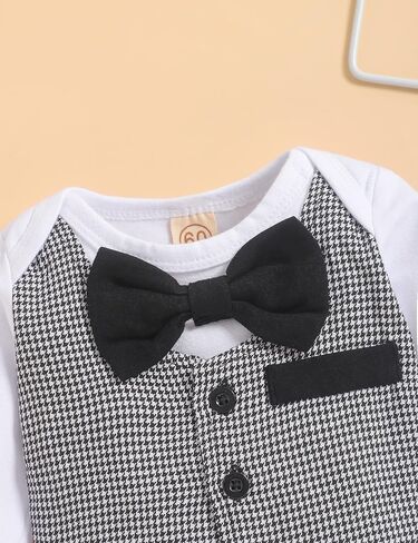 Crazyme Newborn Baby Boy Clothes Gentleman Outfits Long Sleeve Romper Bowtie Tuxedo Suit in Kuwait