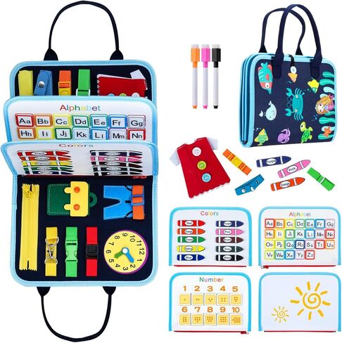 TESSGO Busy Board for 1 2 3 4 Year Old Toddlers, Travel Montessori Toys Educational Activity Sensory Board for Boys & Girls Gift in Kuwait