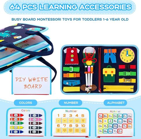 TESSGO Busy Board for 1 2 3 4 Year Old Toddlers, Travel Montessori Toys Educational Activity Sensory Board for Boys & Girls Gift in Kuwait
