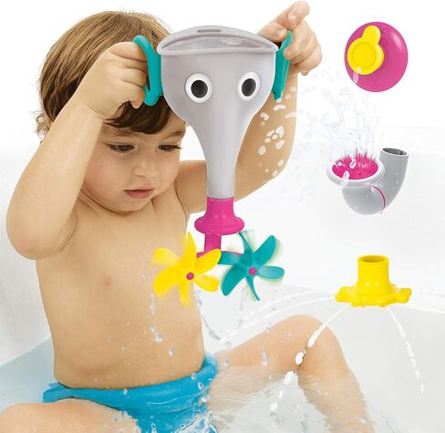 Yookidoo Elephant Trunk Funnel Baby Bath Toy - FunEleFun Fill ‘N’ Sprinkle - Fun and Imaginative Play with 3 Interchangeable Trunk Accessories for Ages 18m+ (Grey) in Kuwait