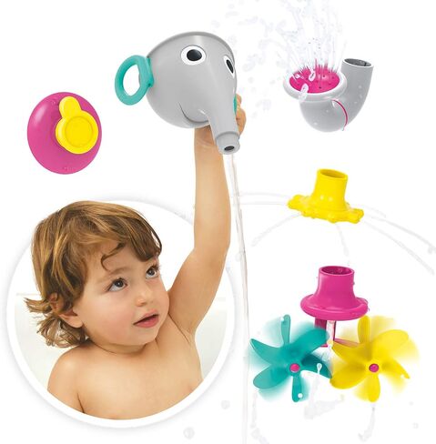 Yookidoo Elephant Trunk Funnel Baby Bath Toy - FunEleFun Fill ‘N’ Sprinkle - Fun and Imaginative Play with 3 Interchangeable Trunk Accessories for Ages 18m+ (Grey) in Kuwait