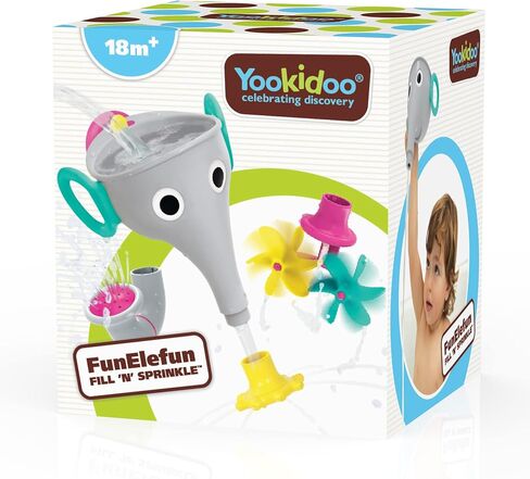 Yookidoo Elephant Trunk Funnel Baby Bath Toy - FunEleFun Fill ‘N’ Sprinkle - Fun and Imaginative Play with 3 Interchangeable Trunk Accessories for Ages 18m+ (Grey) in Kuwait