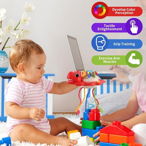 Yolesty Montessori Sensory Dinosaur Toys for Toddlers, Multi-Sensory Activity Toy with Rattle Developing Fine Motor Skill, Food Grade Travel Toy Birthday Gift for Baby Boy Girl Infant in Kuwait