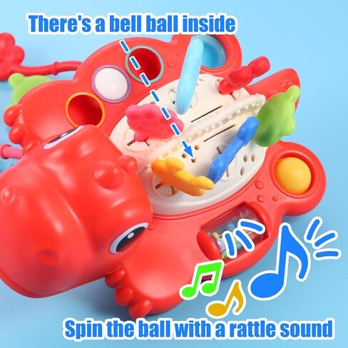 Yolesty Montessori Sensory Dinosaur Toys for Toddlers, Multi-Sensory Activity Toy with Rattle Developing Fine Motor Skill, Food Grade Travel Toy Birthday Gift for Baby Boy Girl Infant in Kuwait