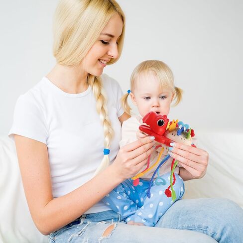 Yolesty Montessori Sensory Dinosaur Toys for Toddlers, Multi-Sensory Activity Toy with Rattle Developing Fine Motor Skill, Food Grade Travel Toy Birthday Gift for Baby Boy Girl Infant in Kuwait