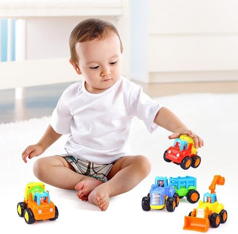 سيارات تعمل بالاحتكاك، لعبة شاحنات الدفع والذهاب، مجموعة ألعاب مركبات البناء للأطفال الصغار من عمر 1 إلى 3 سنوات، شاحنة تفريغ الشاطئ، خلاط الأسمنت، جرافة، جرار، هدايا تعليمية مبكرة، مجموعة من 4 قطع in Kuwait