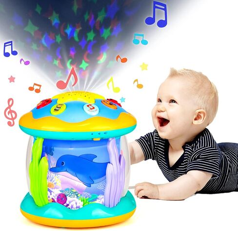 Baby Toys 6 to 12 Months Musical Light Up Tummy Time Infant Toys 3-6 7 8 9 12-18 Months Crawling Toys Ocean Rotating Projector Baby Gifts for 1 2 3 Year Old Boy Girl Birthday Toddlers Kids in Saudi Arabia