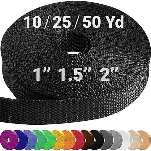 Webbing Strap, 3/4" to 2", 10-50 Yds, Multi-Color Heavy Duty Tape | Polypropylene waterproof flat rope for outdoor DIY, sewing, camping, EDC gear, backpack repair and pet dog leashes. in Kuwait