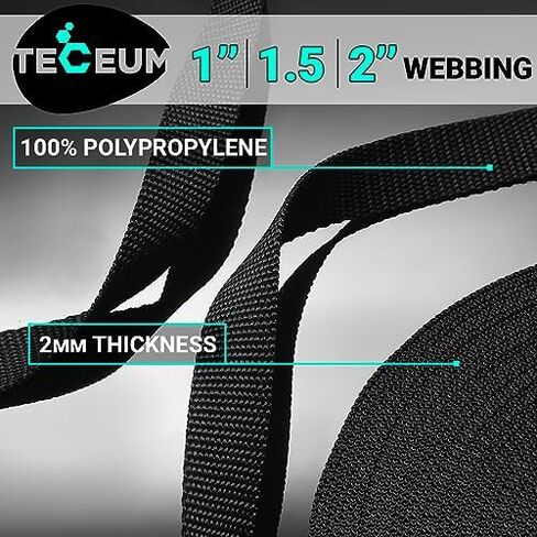 Webbing Strap, 3/4" to 2", 10-50 Yds, Multi-Color Heavy Duty Tape | Polypropylene waterproof flat rope for outdoor DIY, sewing, camping, EDC gear, backpack repair and pet dog leashes. in Kuwait