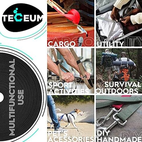 Webbing Strap, 3/4" to 2", 10-50 Yds, Multi-Color Heavy Duty Tape | Polypropylene waterproof flat rope for outdoor DIY, sewing, camping, EDC gear, backpack repair and pet dog leashes. in Kuwait