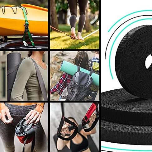Webbing Strap, 3/4" to 2", 10-50 Yds, Multi-Color Heavy Duty Tape | Polypropylene waterproof flat rope for outdoor DIY, sewing, camping, EDC gear, backpack repair and pet dog leashes. in Kuwait