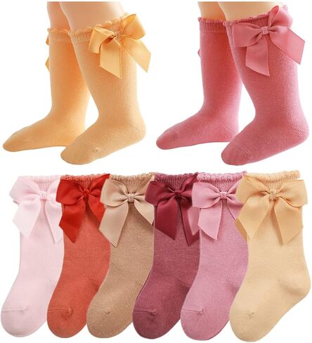 QandSweet Baby Girl Knee-High Socks Toddlers Bow Stockings Newborn Infant Non-Slip Sock in Kuwait
