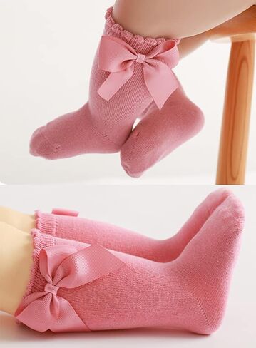 QandSweet Baby Girl Knee-High Socks Toddlers Bow Stockings Newborn Infant Non-Slip Sock in Kuwait