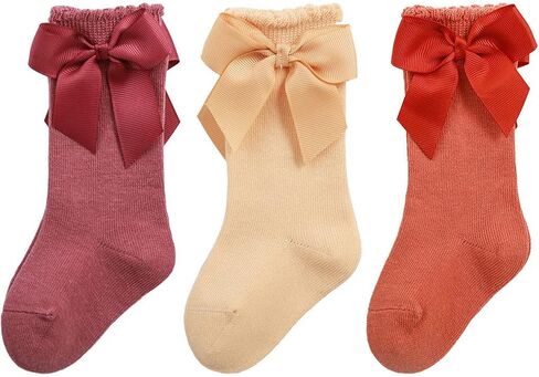 QandSweet Baby Girl Knee-High Socks Toddlers Bow Stockings Newborn Infant Non-Slip Sock in Kuwait