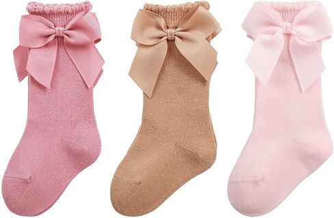 QandSweet Baby Girl Knee-High Socks Toddlers Bow Stockings Newborn Infant Non-Slip Sock in Kuwait