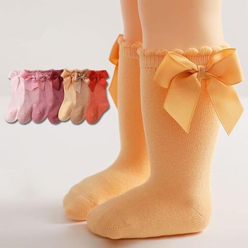 QandSweet Baby Girl Knee-High Socks Toddlers Bow Stockings Newborn Infant Non-Slip Sock in Kuwait