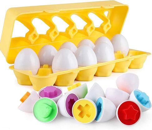 Matching Eggs - Toddler Toys - Color Shapes Egg Set - Educational Color, Shapes and Sorting Recognition Skills - Sorting Puzzle for Kid Baby Toddler Boy Girl, Easter Basket Gift (12 Eggs) in Kuwait