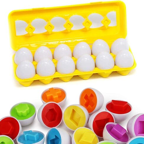Matching Eggs - Toddler Toys - Color Shapes Egg Set - Educational Color, Shapes and Sorting Recognition Skills - Sorting Puzzle for Kid Baby Toddler Boy Girl, Easter Basket Gift (12 Eggs) in Kuwait