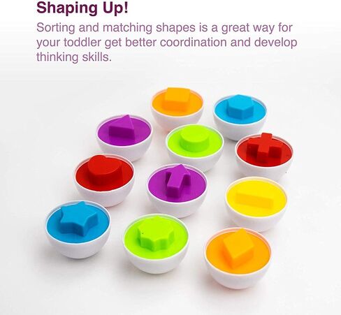 Matching Eggs - Toddler Toys - Color Shapes Egg Set - Educational Color, Shapes and Sorting Recognition Skills - Sorting Puzzle for Kid Baby Toddler Boy Girl, Easter Basket Gift (12 Eggs) in Kuwait