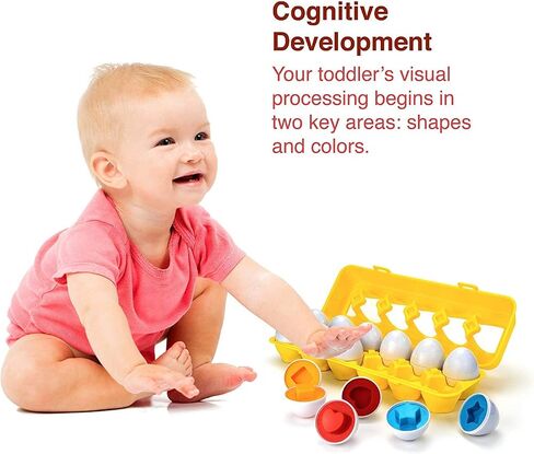 Matching Eggs - Toddler Toys - Color Shapes Egg Set - Educational Color, Shapes and Sorting Recognition Skills - Sorting Puzzle for Kid Baby Toddler Boy Girl, Easter Basket Gift (12 Eggs) in Kuwait