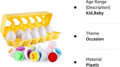 Matching Eggs - Toddler Toys - Color Shapes Egg Set - Educational Color, Shapes and Sorting Recognition Skills - Sorting Puzzle for Kid Baby Toddler Boy Girl, Easter Basket Gift (12 Eggs) in Kuwait