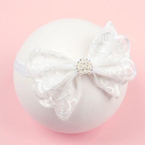 Baby Girl's Elegant Lace Bow Knot Headband Children's Rhinestone Pearl Hairband for Birthday Party Photography (White Cross) in Saudi Arabia