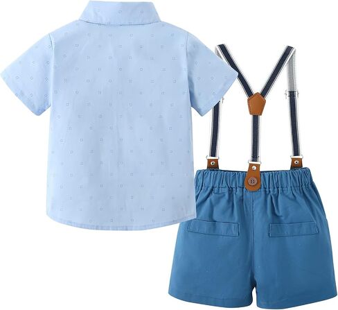 nilikastta Toddler Baby Boy Outfits Boys Gentleman Wedding Suits Set Summer Formal Short Shirt/Bowtie/Suspender 1-5T in Saudi Arabia