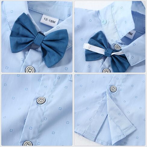 nilikastta Toddler Baby Boy Outfits Boys Gentleman Wedding Suits Set Summer Formal Short Shirt/Bowtie/Suspender 1-5T in Saudi Arabia