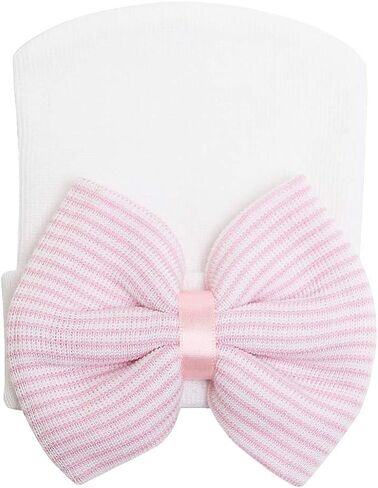 Zando Hospital Newborn Hat Girl with Bow Infant Baby Beanie First Photos | Stretch-cotton knit hats for newborn girls, hospital bags, coming home, nursery, sleep, photos, and baby shower gifts. in Kuwait