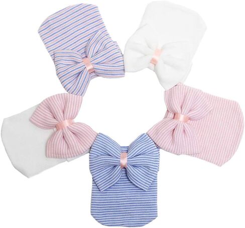 Zando Hospital Newborn Hat Girl with Bow Infant Baby Beanie First Photos | Stretch-cotton knit hats for newborn girls, hospital bags, coming home, nursery, sleep, photos, and baby shower gifts. in Kuwait