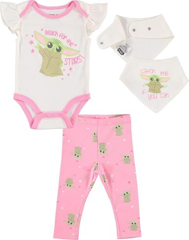 STAR WARS Baby Girls Baby Yoda 3 Piece Short Sleeve Bodysuit Pull-on Pants and Accessory in Saudi Arabia