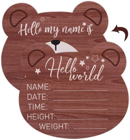 SAVITA Wooden Baby Announcement Plaque, 5.9 Inch Bear Shape New Baby Sign Welcome Sign Hello World Newborn Sign for Hospital Nursery Photo Prop in Saudi Arabia
