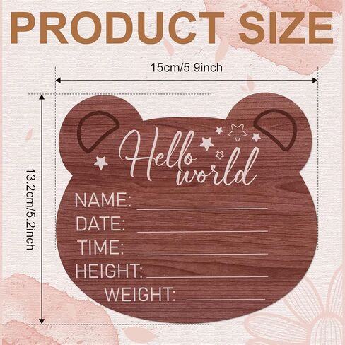 SAVITA Wooden Baby Announcement Plaque, 5.9 Inch Bear Shape New Baby Sign Welcome Sign Hello World Newborn Sign for Hospital Nursery Photo Prop in Saudi Arabia