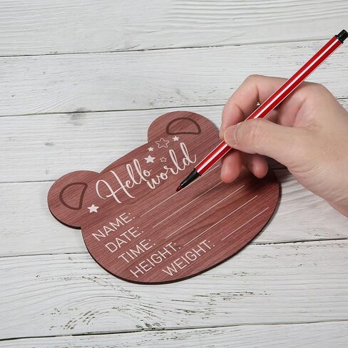 SAVITA Wooden Baby Announcement Plaque, 5.9 Inch Bear Shape New Baby Sign Welcome Sign Hello World Newborn Sign for Hospital Nursery Photo Prop in Saudi Arabia