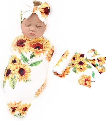 Galabloomer Newborn Receiving Blanket Headband Set Baby Flower Swaddle in Kuwait