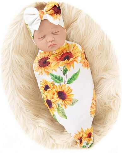 Galabloomer Newborn Receiving Blanket Headband Set Baby Flower Swaddle in Kuwait