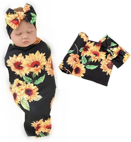 Galabloomer Newborn Receiving Blanket Headband Set Baby Flower Swaddle in Saudi Arabia